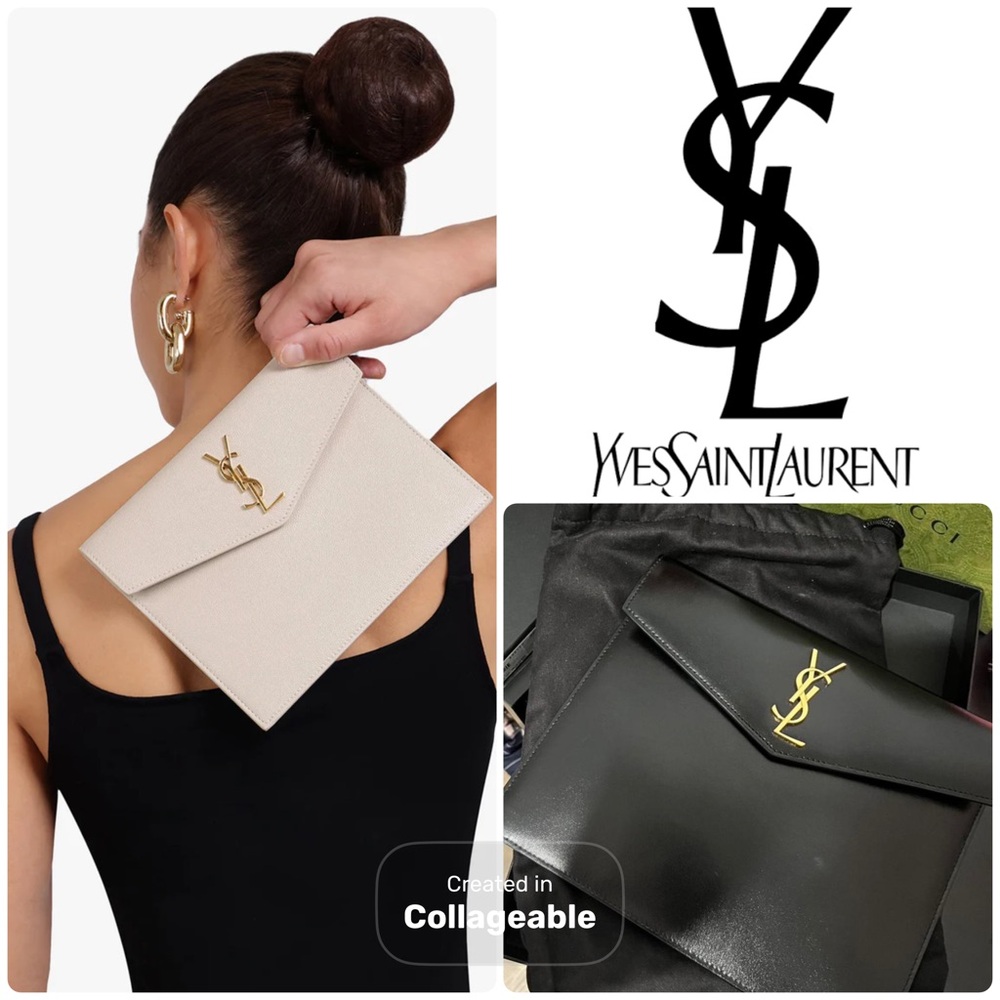 ‼️WOW‼️Yves Saint Laurent Black and gold- 🖤🧡Uptown Envelope Clutch‼️GUC - Picture 12 of 12